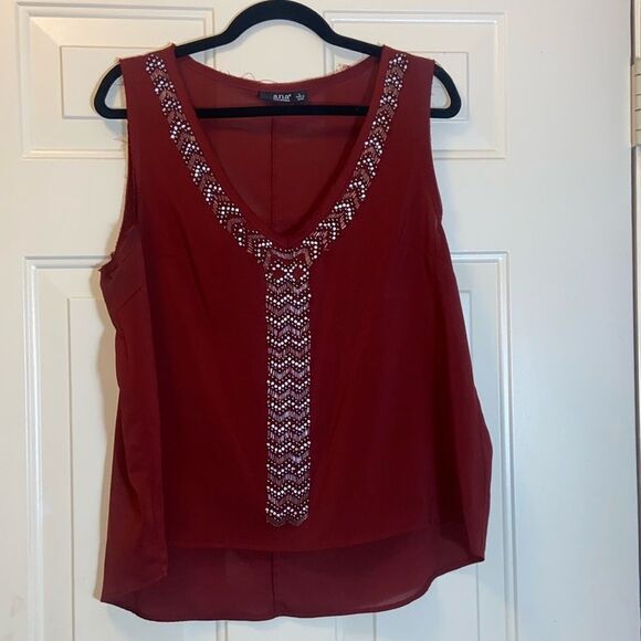 Ana A New Approach Sequins Women’s Tank Top Size L Red Cherry - Picture 2 of 14